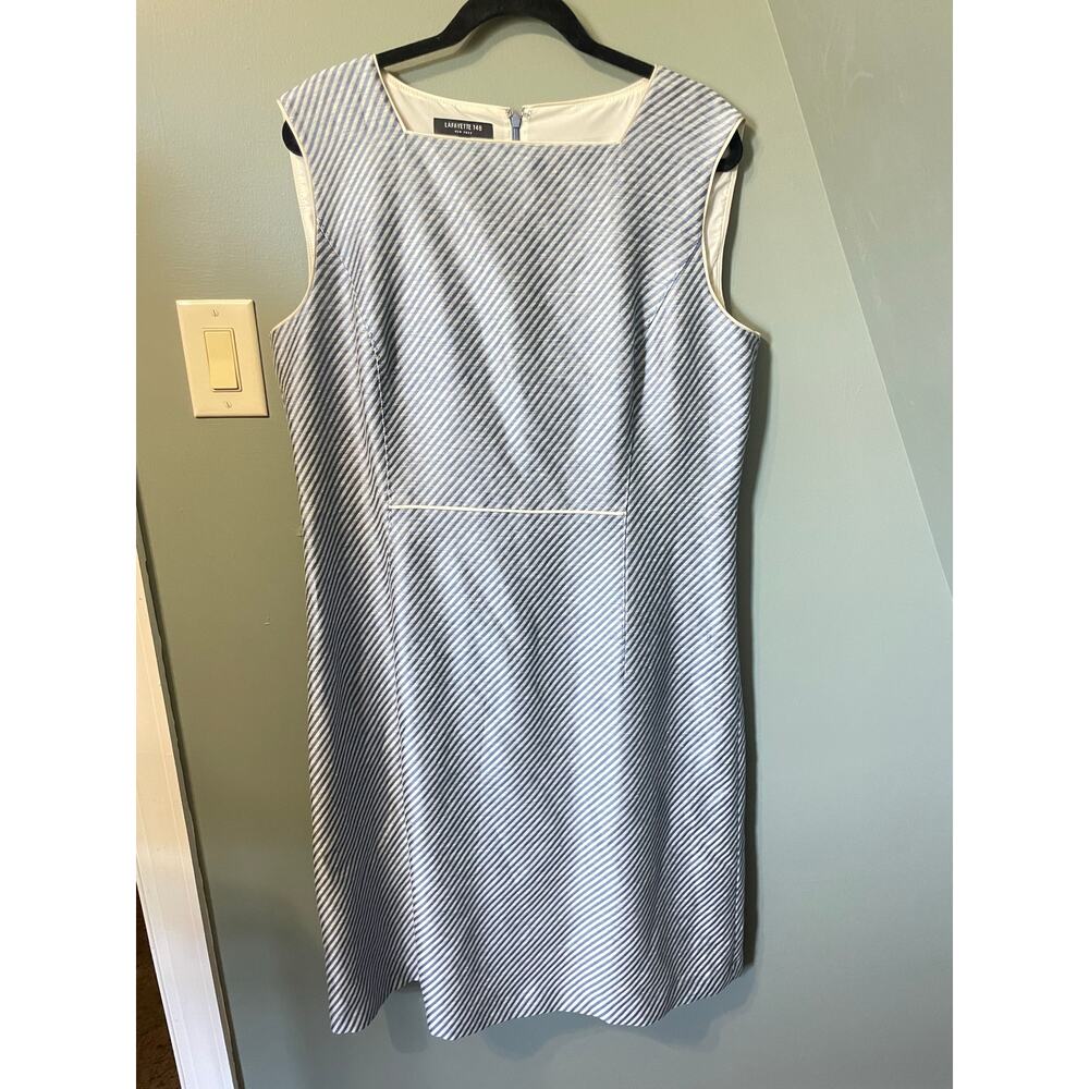 La Fayette 148 Blue White Sleeveless Dress. Sz 16.